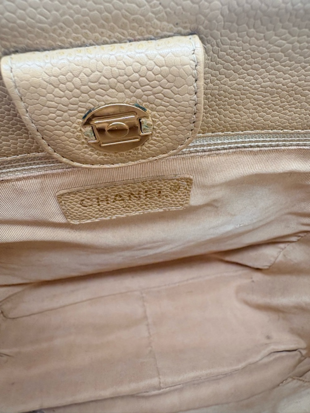 Chanel Petite Shopping Tote – Tan Caviar Leather - Picture 9 of 10